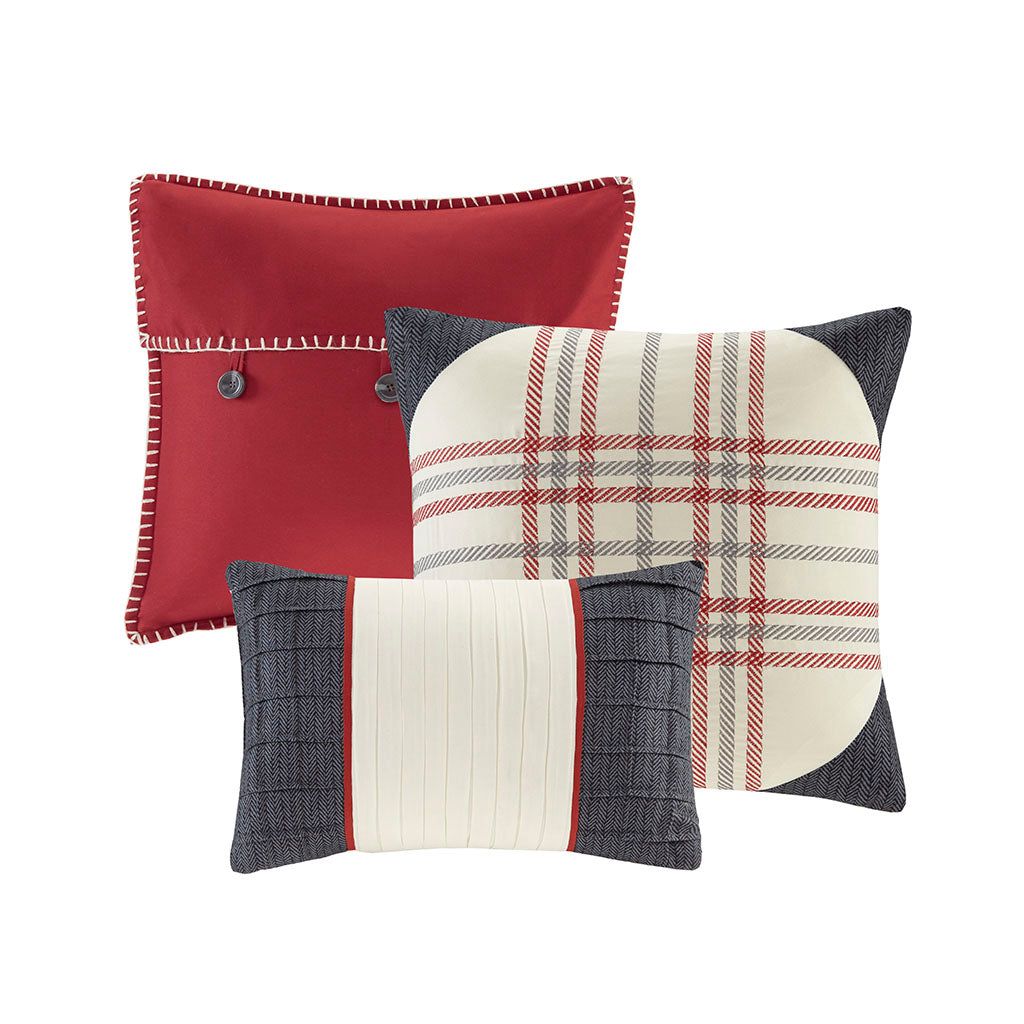 Ridge 6 Piece Printed Herringbone Quilt Set with Throw Pillows - Red