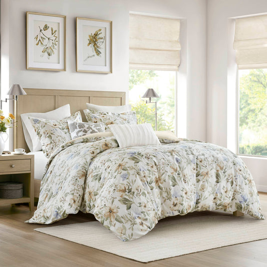 Herbal 5 Piece Cotton Sateen Print Duvet Set - Multi
