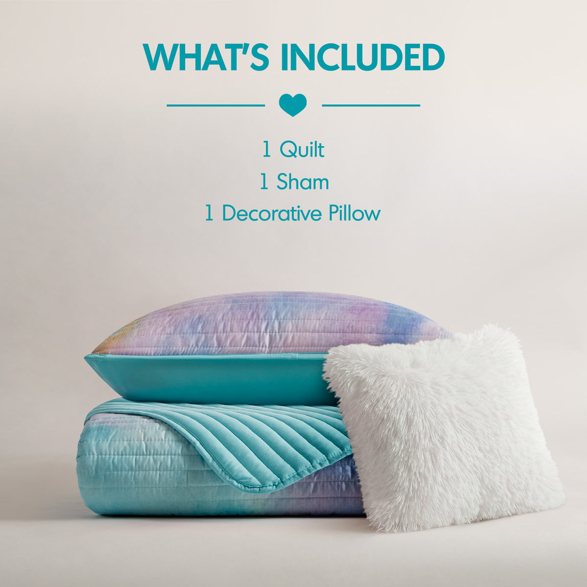 Cassiopeia Watercolor Tie Dye Printed Quilt Set with Throw Pillow - Aqua