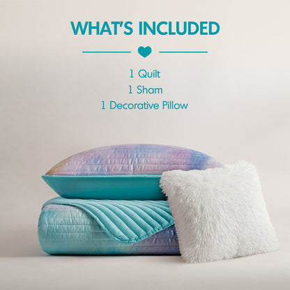 Cassiopeia Watercolor Tie Dye Printed Quilt Set with Throw Pillow - Aqua