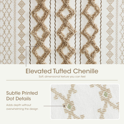 Imani Cotton Printed Shower Curtain with Chenille - Neutral