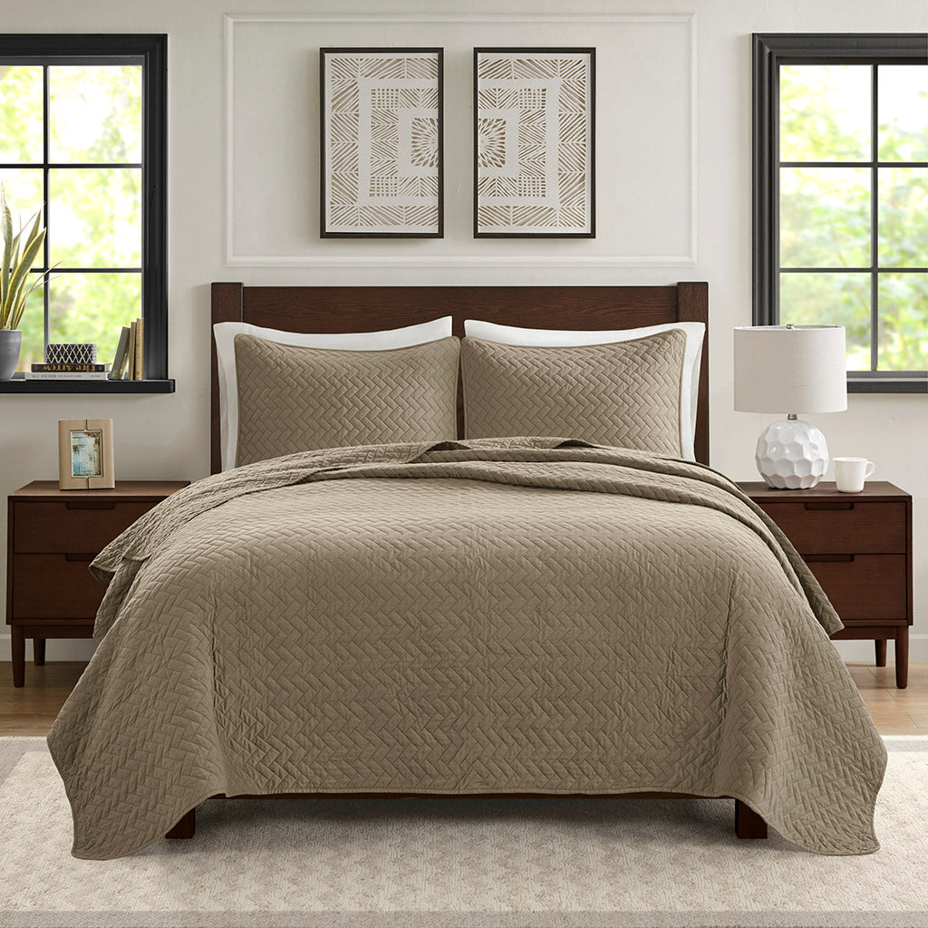 Velvet Touch 3 Piece Luxurious Oversized Quilt Set - Taupe