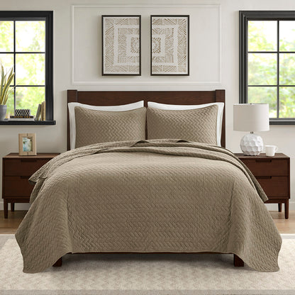 Velvet Touch 3 Piece Luxurious Oversized Quilt Set - Taupe