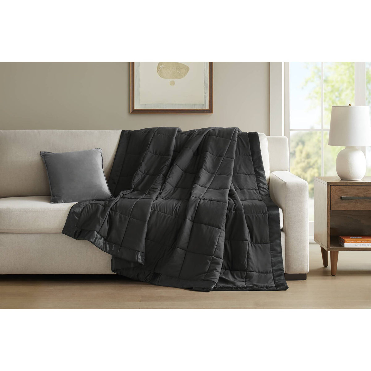 Windom Lightweight Down Alternative Blanket with Satin Trim - Black