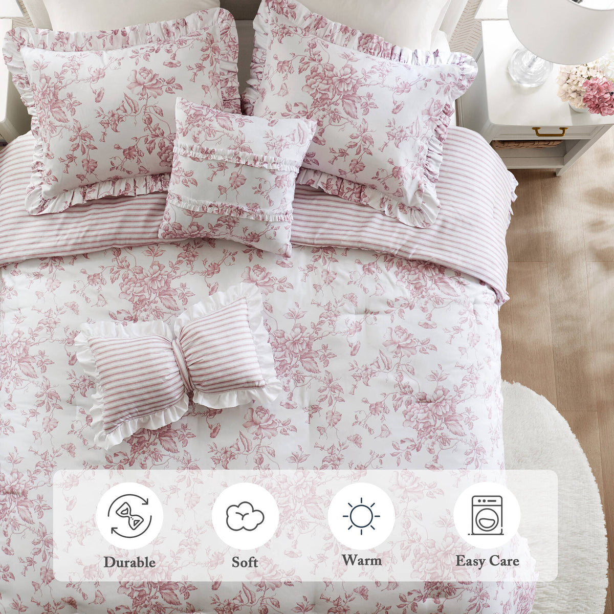 Adele Comforter Set with Decorative Pillows - Pink