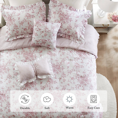 Adele Comforter Set with Decorative Pillows - Pink