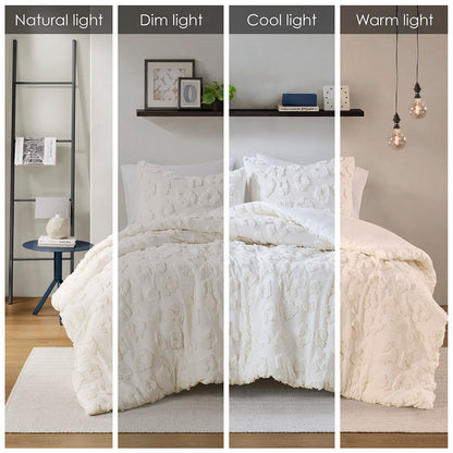 Larissa Animal Chenille Duvet Cover Set - Off-White