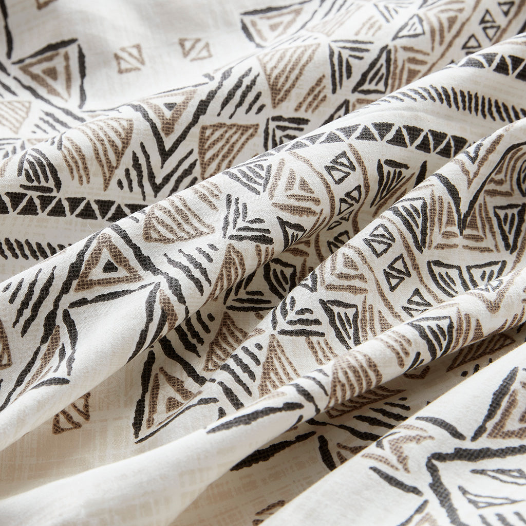 Ibiza 4 Piece Printed Duvet Cover Set with Throw Pillow - Black/Ivory