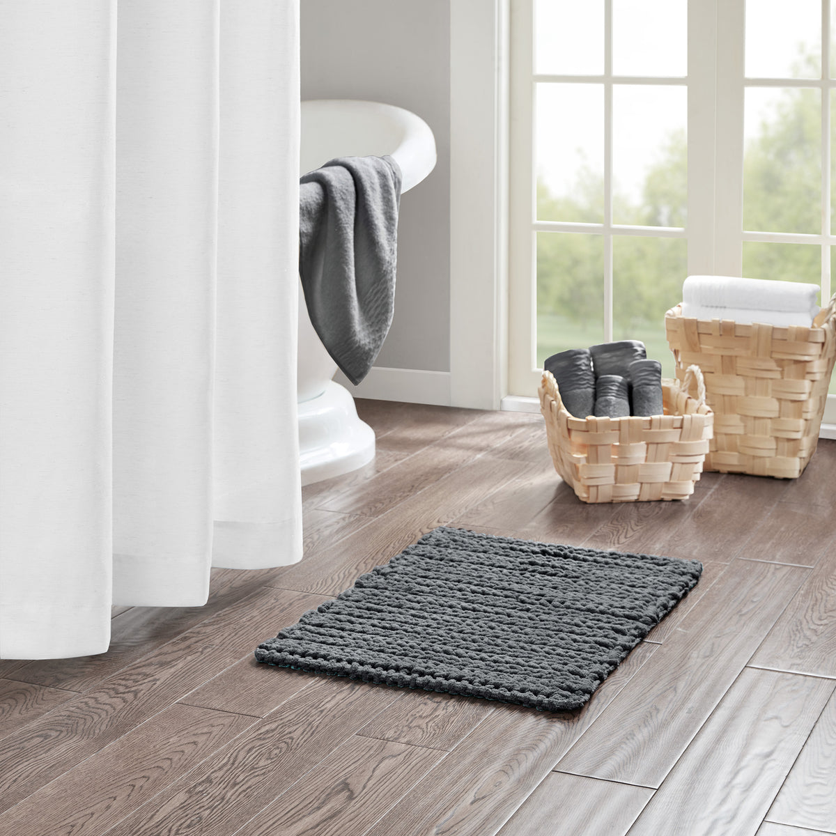 Lasso 100% Cotton Chenille Chain Stitch Rug - Charcoal