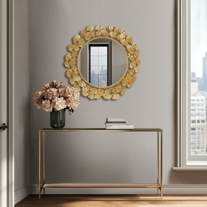 Eden Gingko Leaf Round Wall Mirror 30.5” - Gold