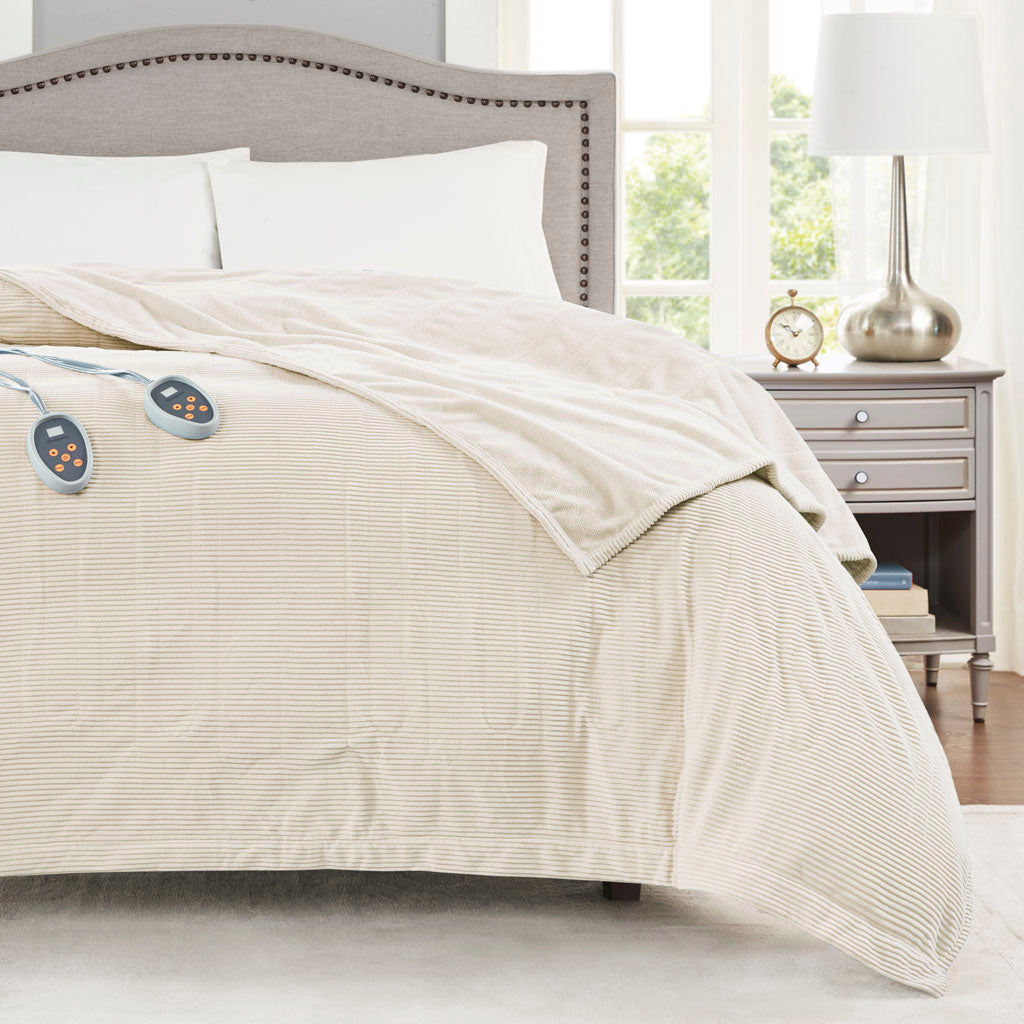 Electric Micro Fleece Heated Blanket - Ivory