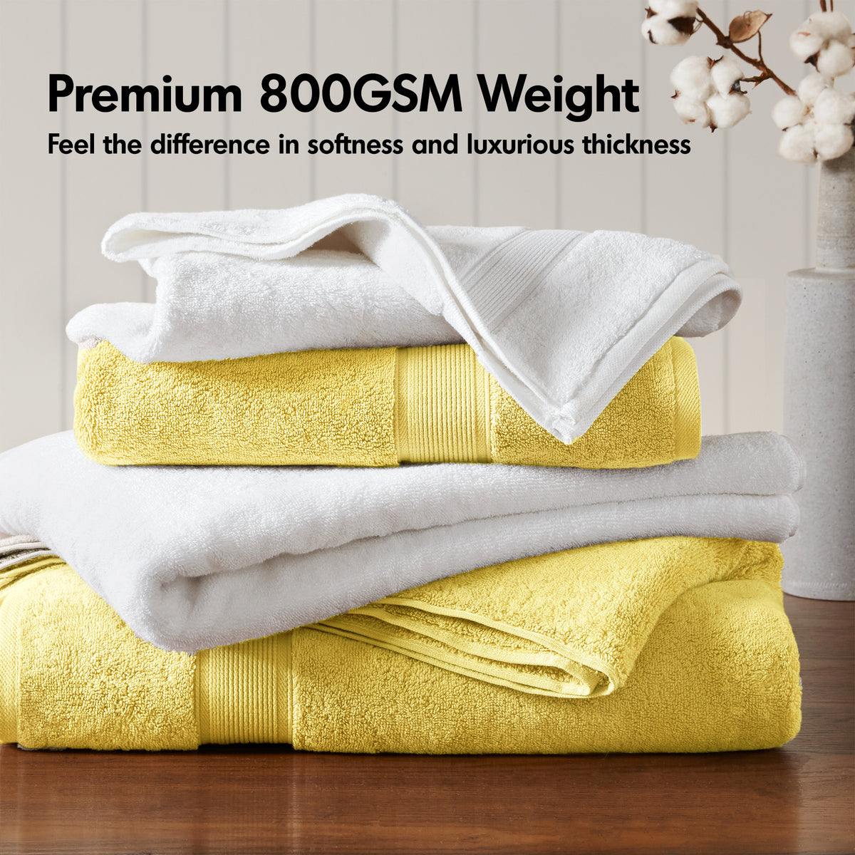800GSM 100% Cotton 8 Piece Towel Set - Marigold Yellow