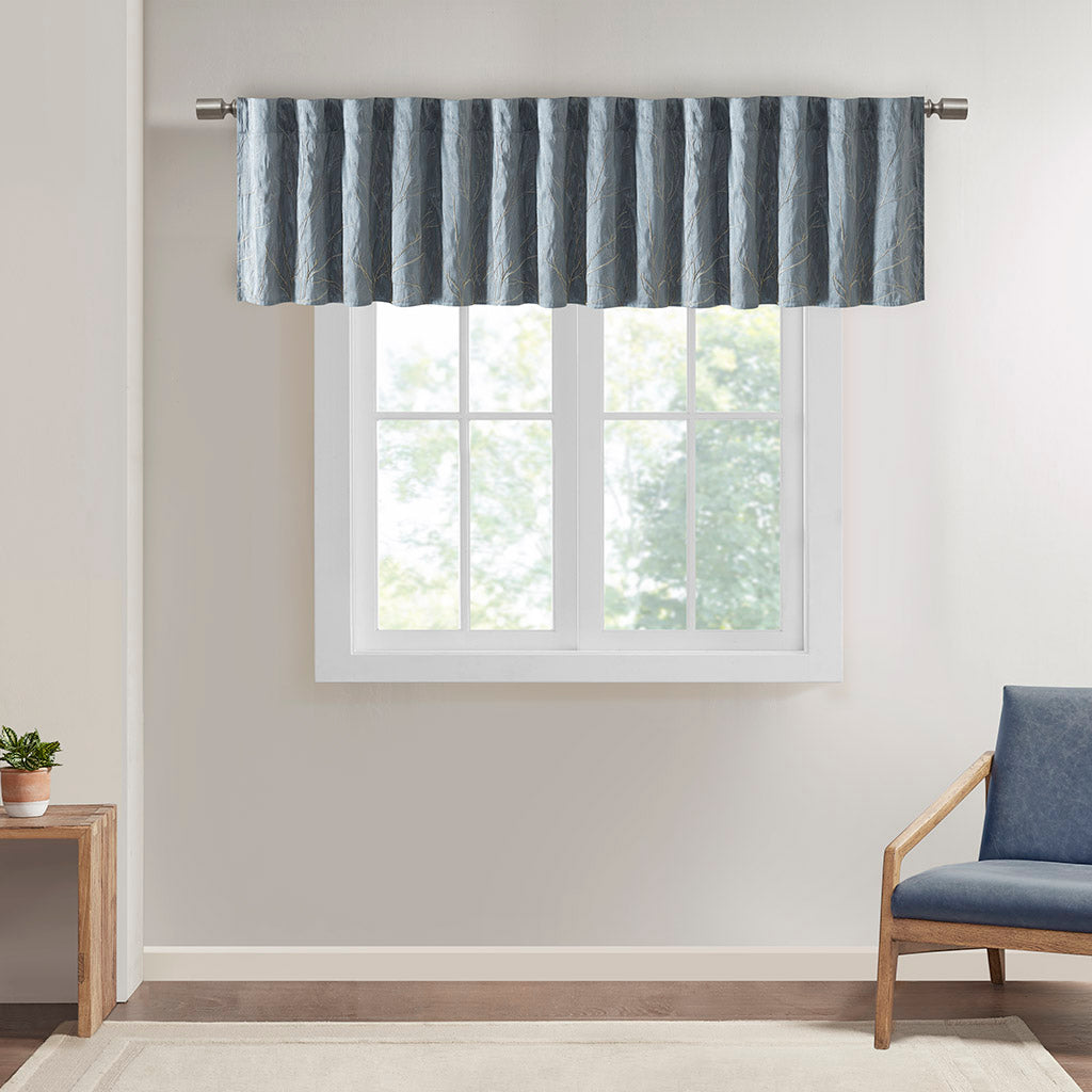 Andora Faux Silk Embroidered Window Valance - Blue