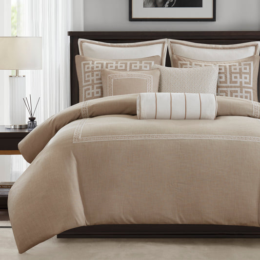 Jarvis Embroidery Oversized Duvet Style Comforter Set - Taupe