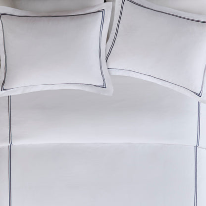500 Thread Count Luxury Collection 100% Cotton Sateen Embroidered Comforter Set - White/Navy