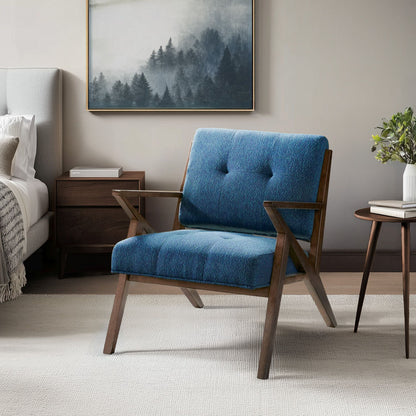 Rocket Upholstered Arm Chair with Angled Wood Frame - Blue/Pecan