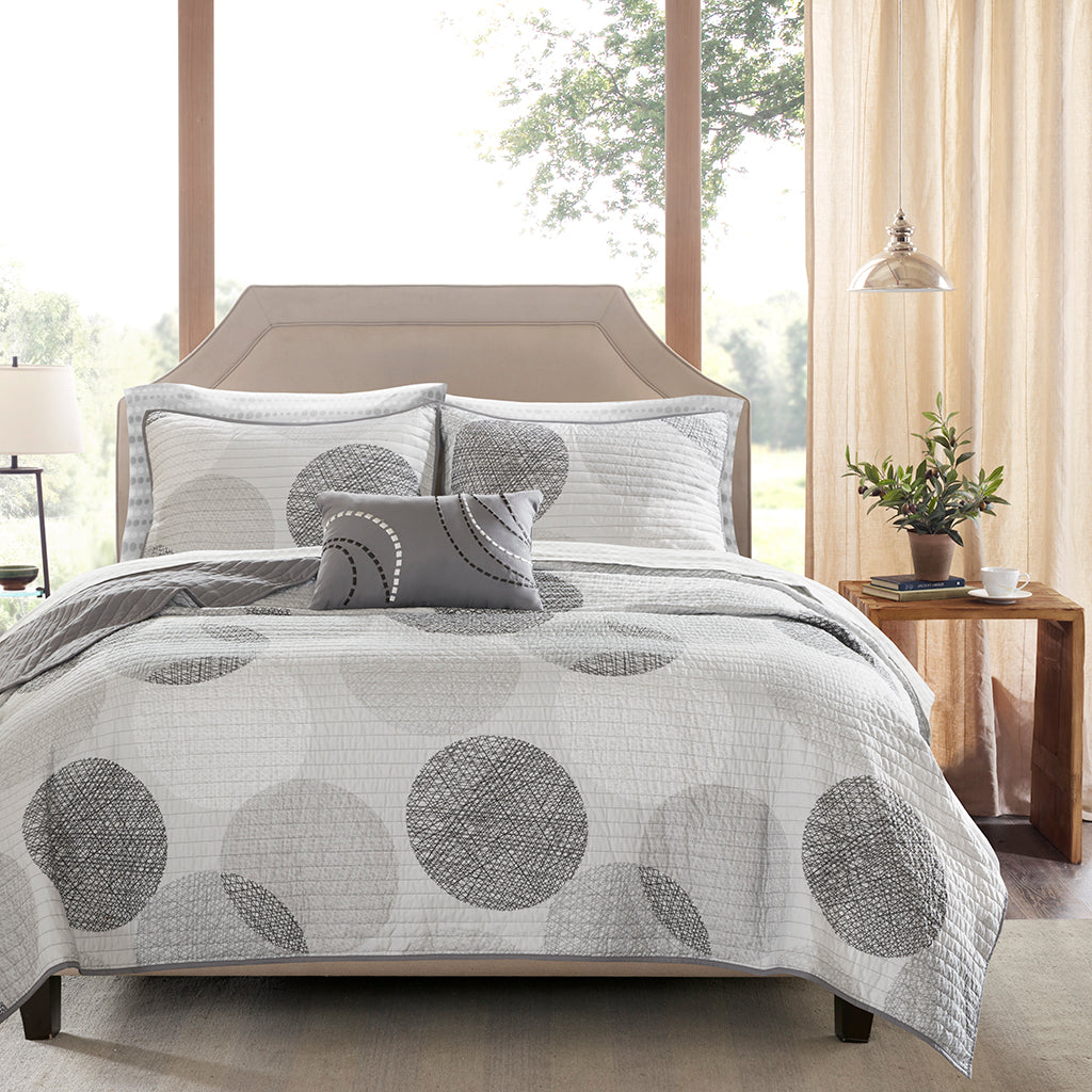 Knowles Quilt Set with Cotton Bed Sheets - Grey