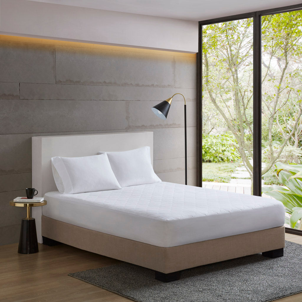 All Natural Cotton Percale Quilted Mattress Pad - White