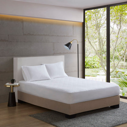 All Natural Cotton Percale Quilted Mattress Pad - White