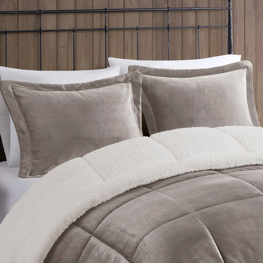 Alton Plush to Sherpa Down Alternative Comforter Set - Grey/Ivory