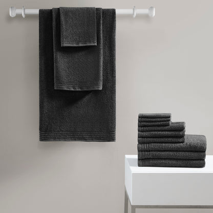 Big Bundle 100% Cotton Quick Dry 12 Piece Bath Towel Set - Black