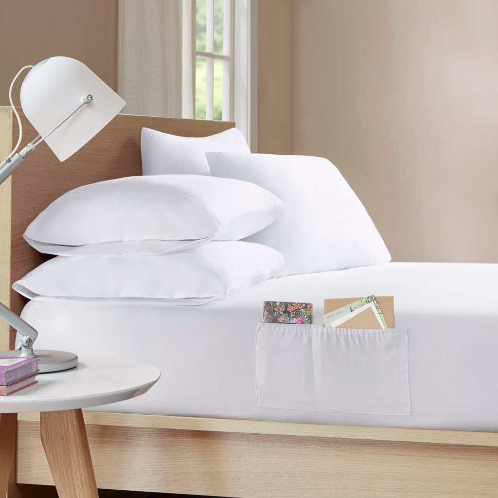 Microfiber Sheet Set with Side Storage Pockets - White