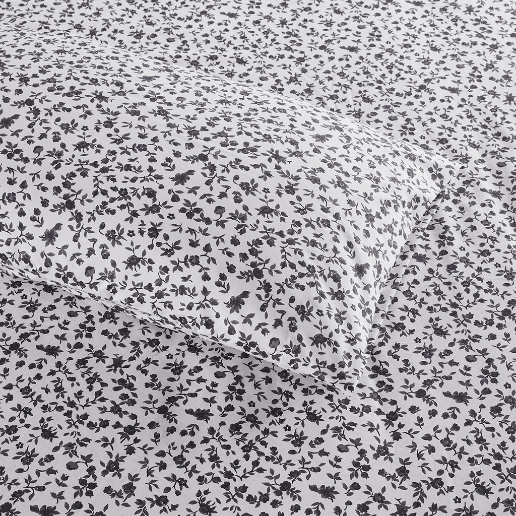 Printed Microfiber Sheet Set - Black Floral