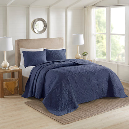 Oakley 3 Piece Reversible Bedspread Set - Navy