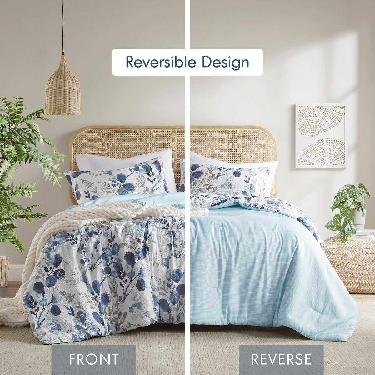 Gabby Reversible Floral Botanical Seersucker Comforter Set - Navy/Blue