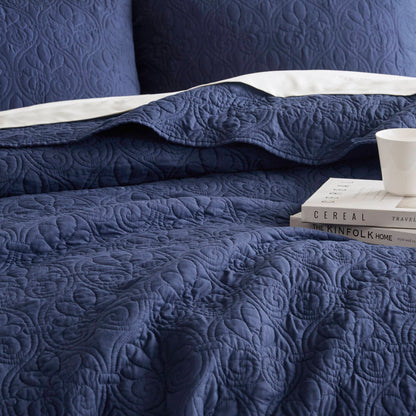 Quebec Reversible Bedspread Set - Navy