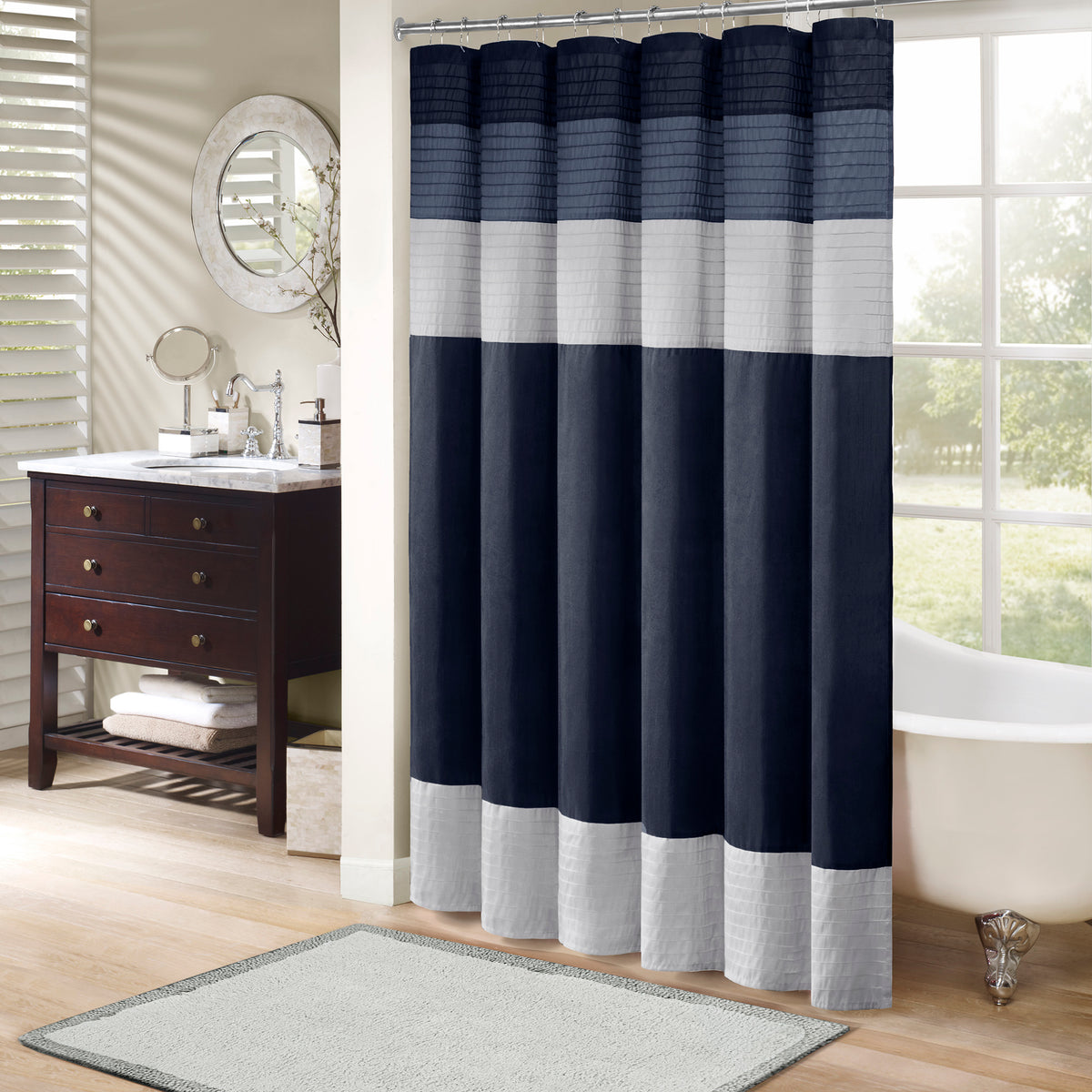 Amherst Faux Silk Shower Curtain - Navy