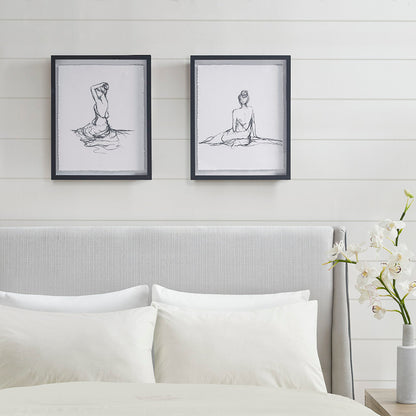 Feminine Figures Sketch 2-piece Framed Glass and Matted Wall Art Set - Black/White