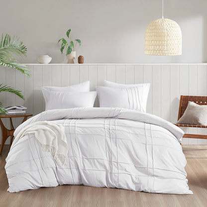 Walker Soft Washed Pleated Duvet Cover Set - White