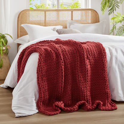 Chunky Double Knit Handmade Throw Blanket - Red
