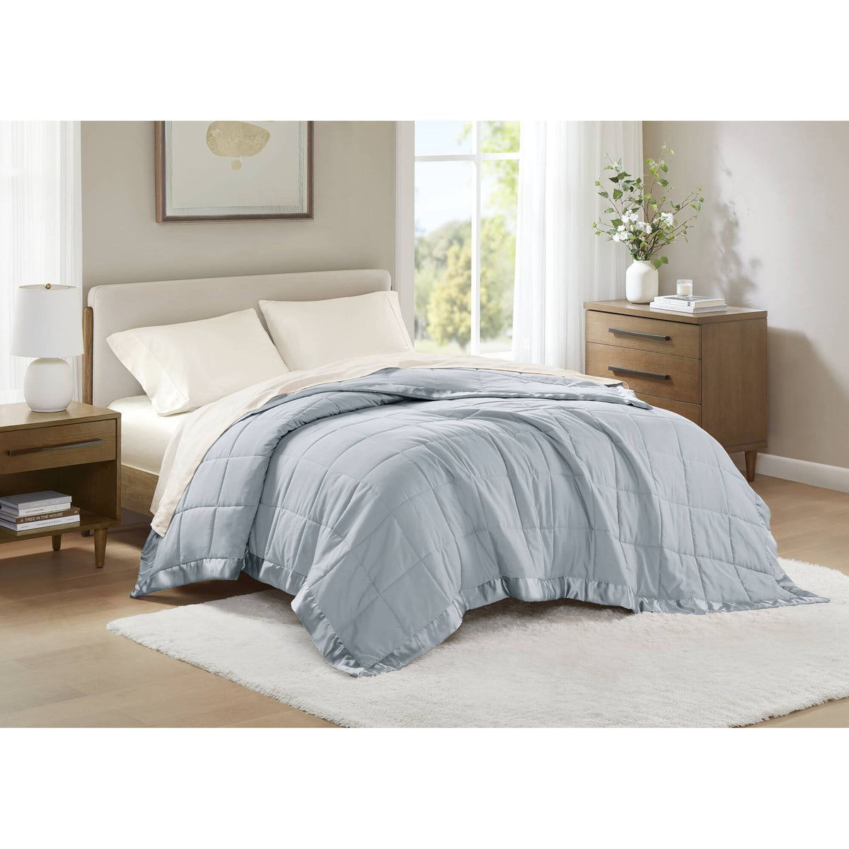 Windom Lightweight Down Alternative Blanket with Satin Trim - Blue