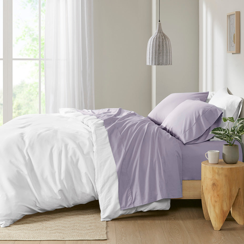 200 Thread Count Relaxed Cotton Percale Sheet Set - Purple