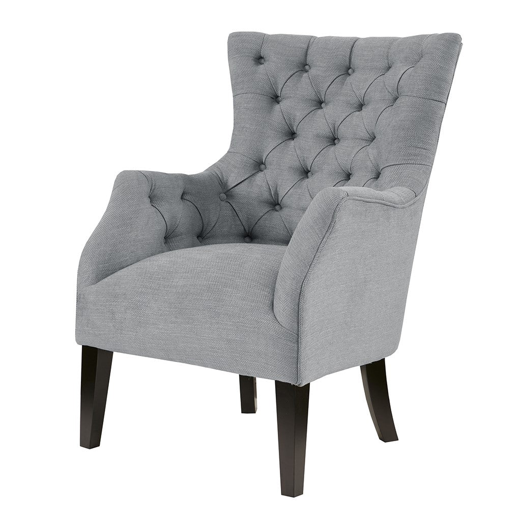 Hannah Button Tufted Grey Wing Chair