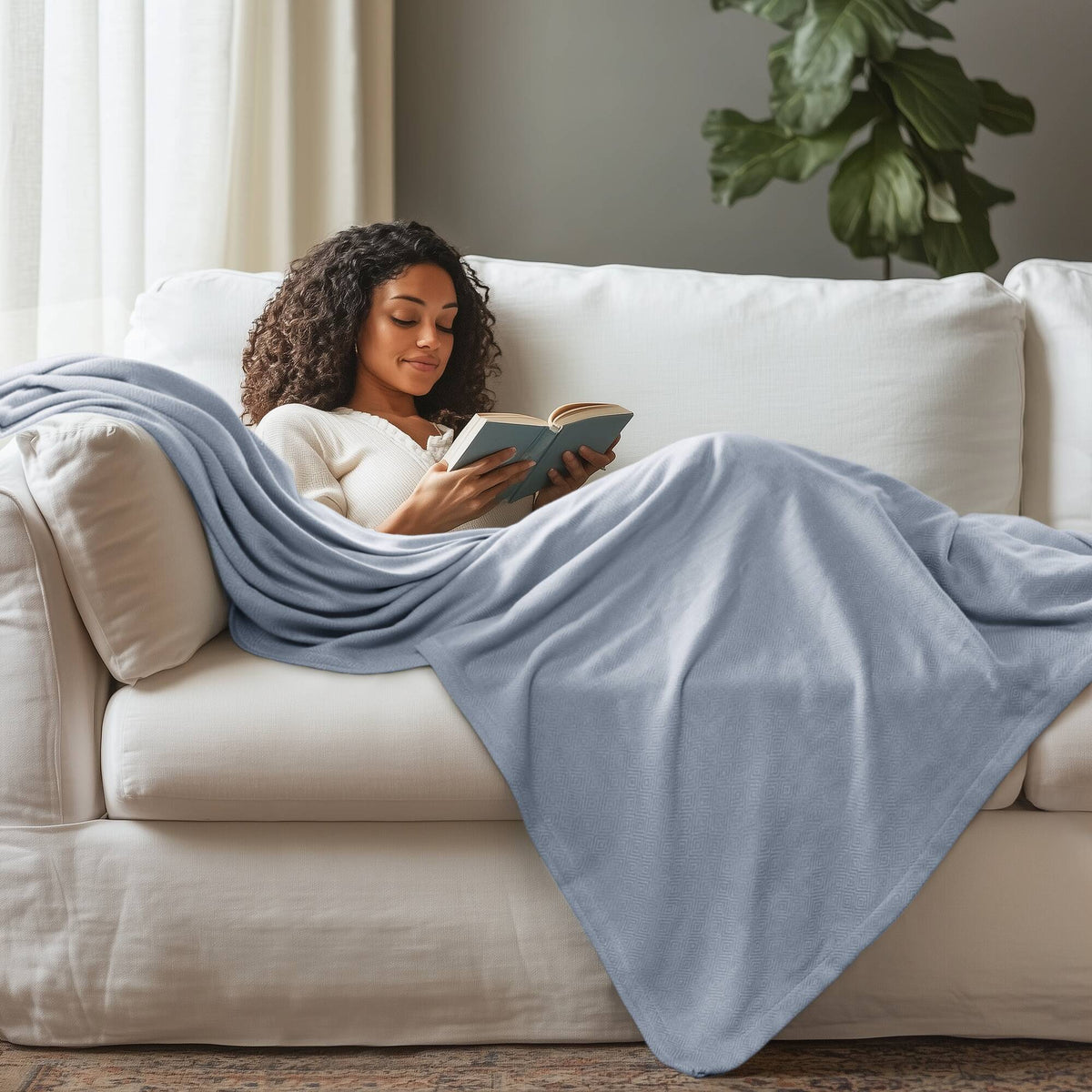 Bamboo Cotton Rayon Blanket - Light Blue