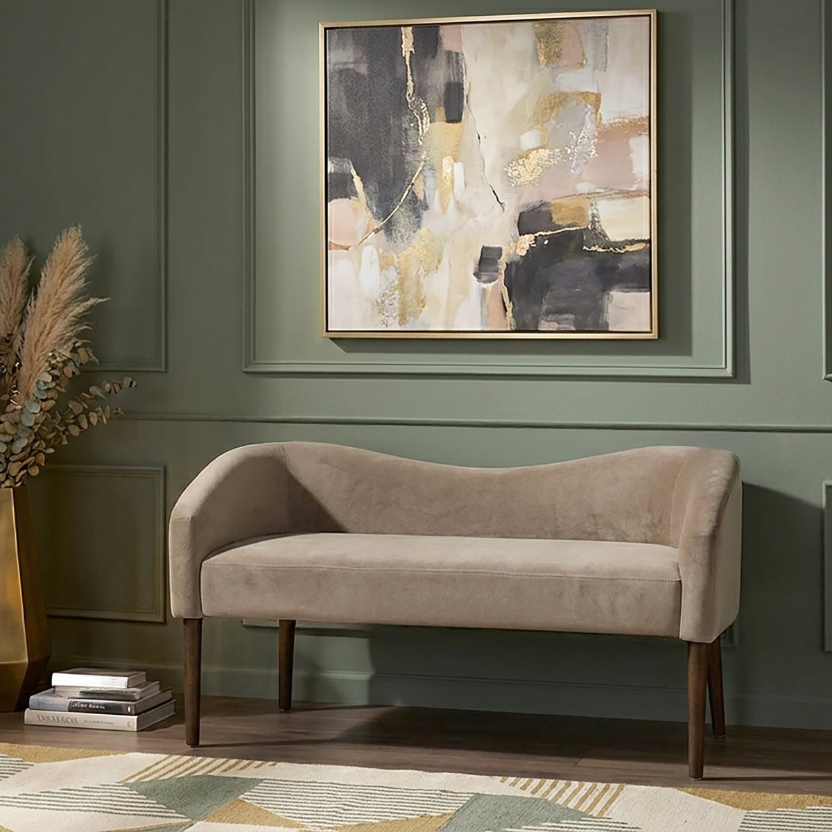 Larkspur Wave Back Velvet Accent Bench - Warm Taupe