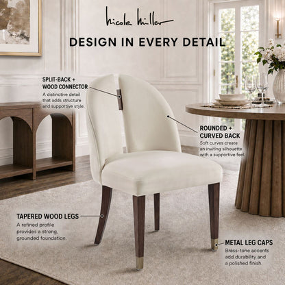 Sabine Split Back Dining Chair with Metal Leg Caps - Ivory