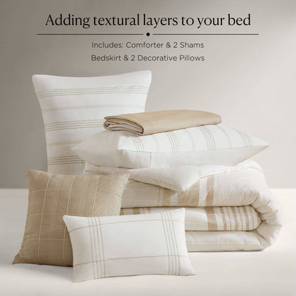 Morgan 6 Piece Cotton Jacquard Oversized Comforter Set - Ivory/Taupe