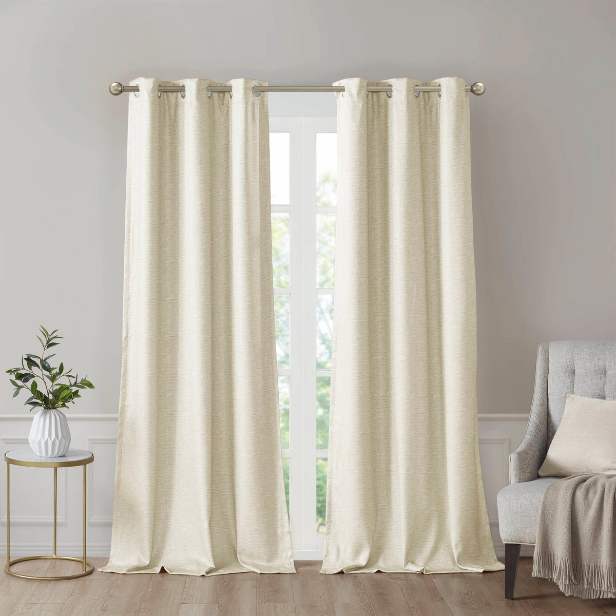 Como Tonal Printed Faux Silk Room Darkening Curtain Panel Pair - Ivory