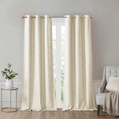 Como Tonal Printed Faux Silk Room Darkening Curtain Panel Pair - Ivory