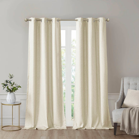 Como Tonal Printed Faux Silk Room Darkening Curtain Panel Pair - Ivory