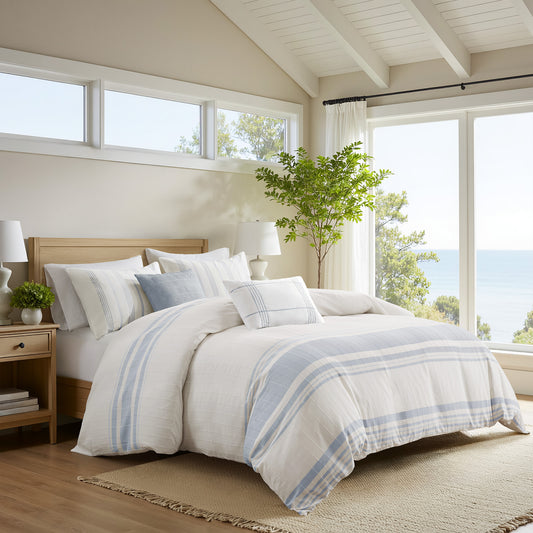 Morgan 5 Piece Cotton Jaquard Duvet Set - White/Blue
