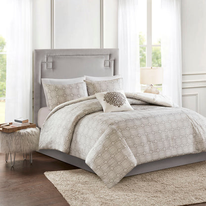 Malia 4 Piece Embroidered Cotton Reversible Duvet Cover Set - Ivory