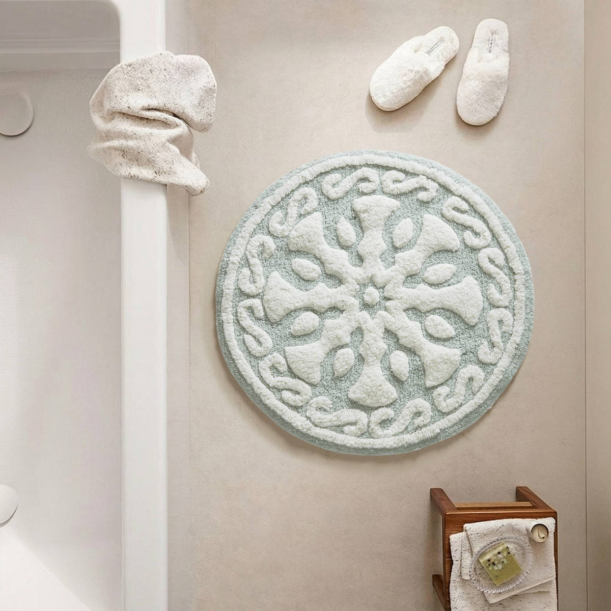 Casablanca Medallion Cotton Tufted Bath Rug - Sage