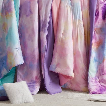 Cassiopeia Watercolor Tie Dye Printed Comforter Set with Throw Pillow - Aqua