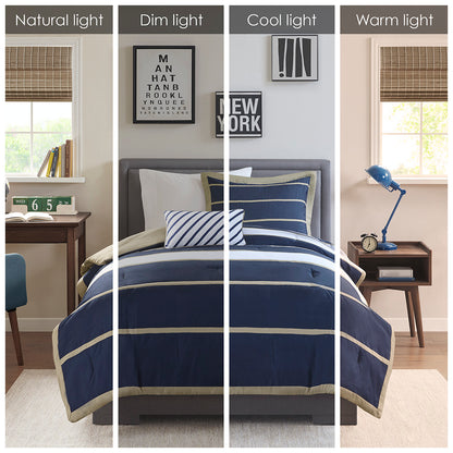 Ashton Comforter Set - Khaki/Navy
