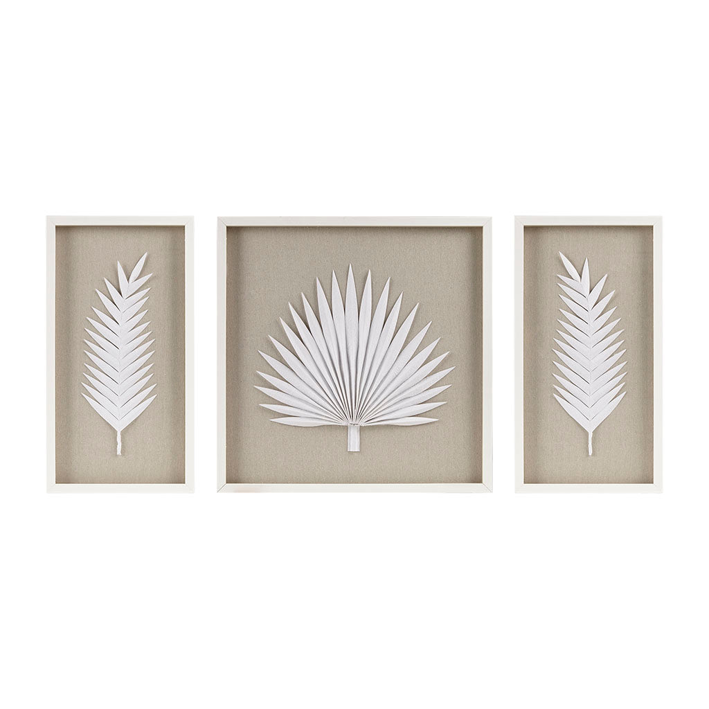 Sabal Framed Rice Paper Palm Leaves 3-piece Shadowbox Wall Decor Set - Off-White